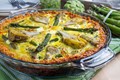 Asparagus, baby artichoke, pesto and goat cheese quiche with quinoa crust