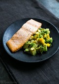 Baked salmon with avocado mango salsa
