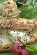Barbecued bluefish with smoked shrimp butter