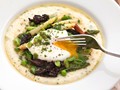 Cheesy grits with spring vegetables