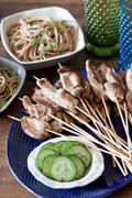 Chicken satay with peanut noodles