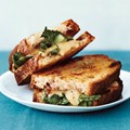 Grilled cheese with onion jam, Taleggio, and escarole