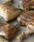 Grilled chicken legs with Dijon & white wine glaze