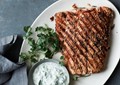 Grilled salmon with Indian spices and raita