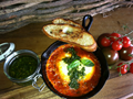 Marinara baked eggs with salsa verde
