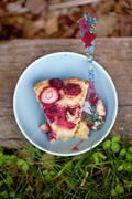 Pink peppercorn-kissed rhubarb and berry cake