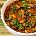 Pinto bean and ground beef stew with cumin and cilantro