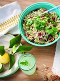 Pomegranate, nut, and green herb quinoa