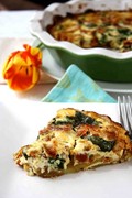Potato-crusted quiche with pancetta, sun-dried tomatoes & spinach