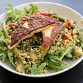 Roasted asparagus, zucchini and halloumi salad