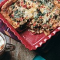 Sausage, roasted red pepper, and spinach torta rustica