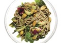 Sesame soba noodles with cucumber, bok choy, and mixed greens
