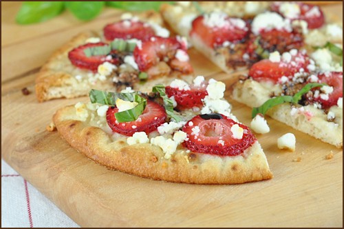 Strawberry and goat cheese flatbread with balsamic syrup