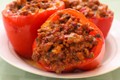 Stuffed peppers with turkey Italian sausage, ground beef, and mozzarella