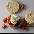 Tomato scallion shortcakes with whipped goat cheese