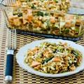 Whole wheat orzo casserole with salmon, asparagus, and feta